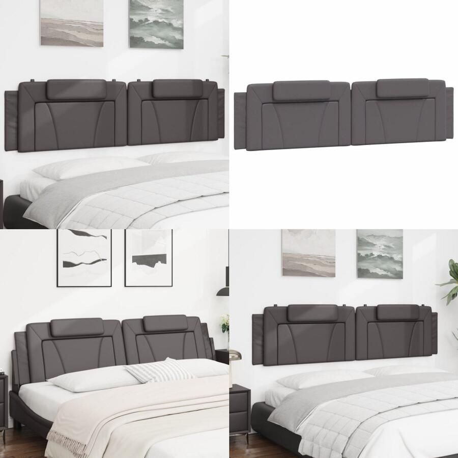 VidaXL Hoofdbordkussen 200 cm kunstleer grijs Hoofdbordkussen Hoofdbordkussens Hoofdbord Kussen Hoofdeinde Kussen