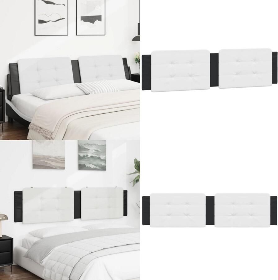 VidaXL Hoofdbordkussen 200 cm kunstleer wit en zwart Hoofdbordkussen Hoofdbordkussens Hoofdbord Kussen Hoofdeinde Kussen - Foto 2