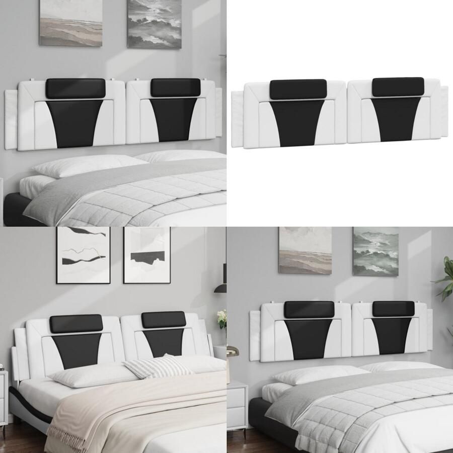 VidaXL Hoofdbordkussen 200 cm kunstleer wit en zwart Hoofdbordkussen Hoofdbordkussens Hoofdbord Kussen Hoofdeinde Kussen