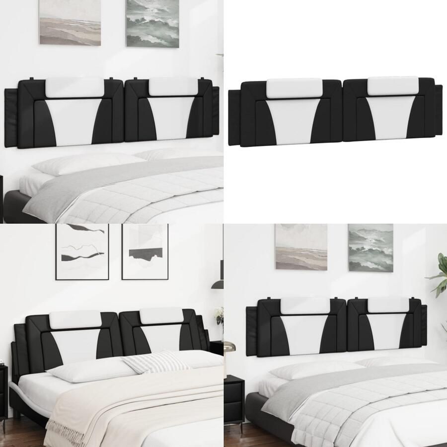 VidaXL Hoofdbordkussen 200 cm kunstleer zwart en wit Hoofdbordkussen Hoofdbordkussens Hoofdbord Kussen Hoofdeinde Kussen
