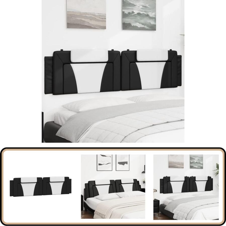 VidaXL Hoofdbordkussen 200 cm Kunstleer Zwart en Wit Hoofdkussen Beddecoratie Kunstleder Hoofdsupport Comfortabel Hoofdbord