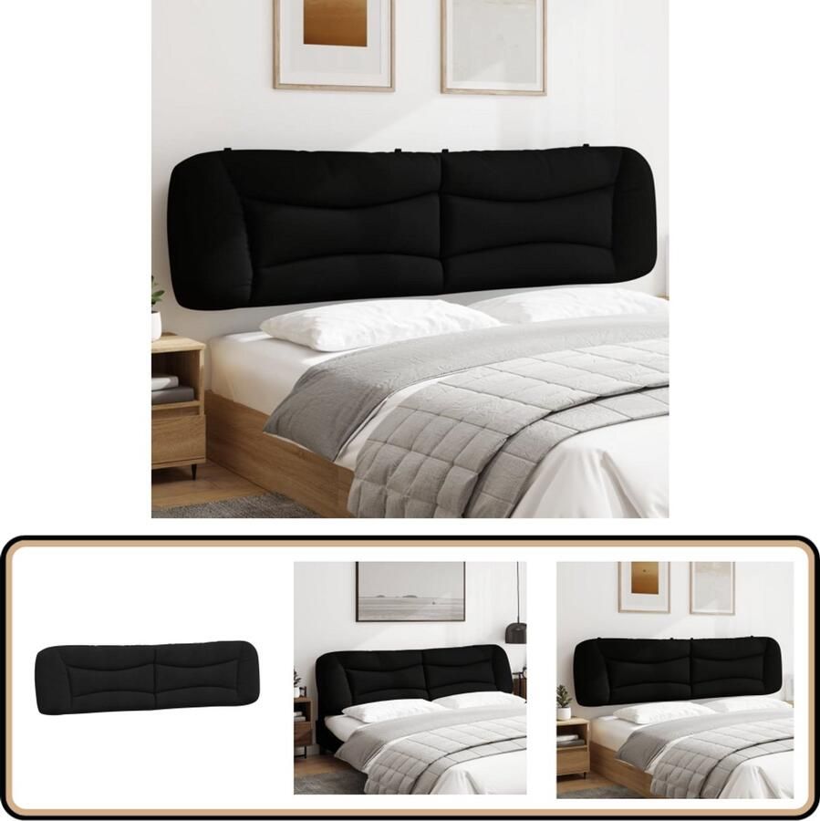 VidaXL Hoofdbordkussen 200 cm Zwart Stof Hoofdbordkussen Hoofdkussens Sierlijk Hoofdbord Ergonomisch Hoofdkussen Leeshoek Opmaken