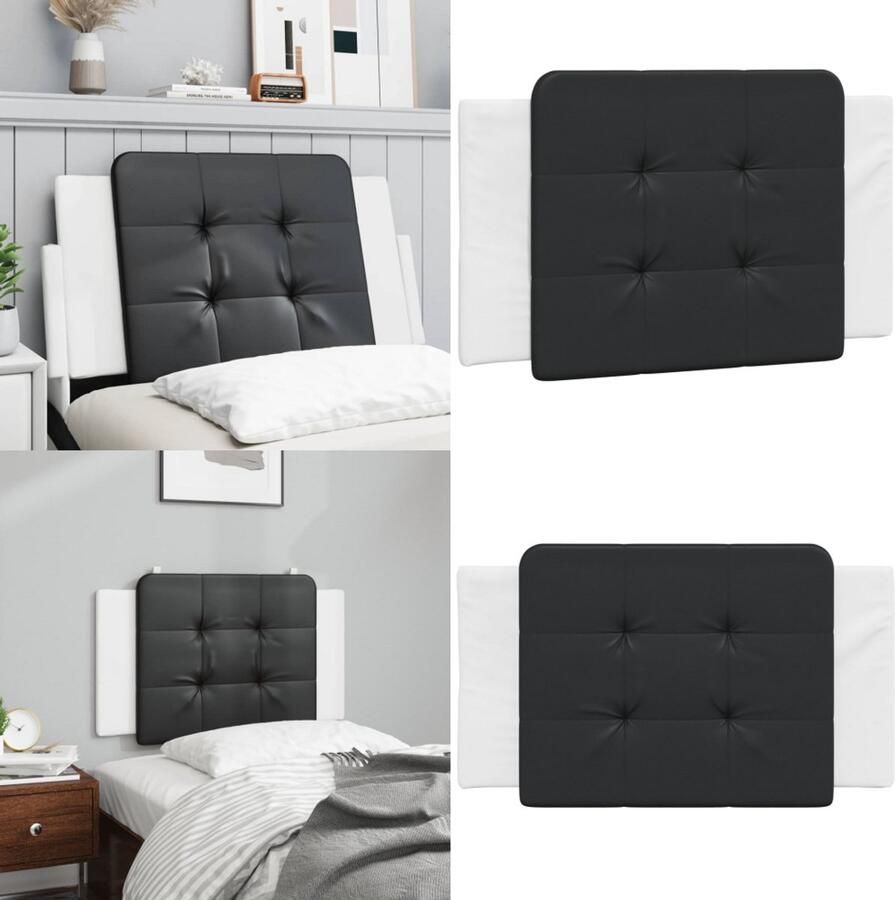 VidaXL Hoofdbordkussen 90 cm kunstleer zwart en wit Hoofdbordkussen Hoofdbordkussens Hoofdbord Kussen Hoofdeinde Kussen - Foto 2