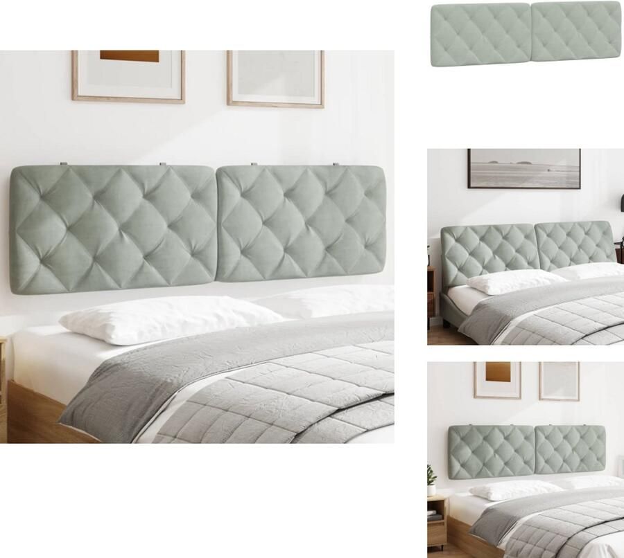 VidaXL Hoofdbordkussen Hoofdbordkussens Hoofdbord Kussen Hoofdeinde Kussen Hoofdbordkussen 180 cm fluweel lichtgrijs