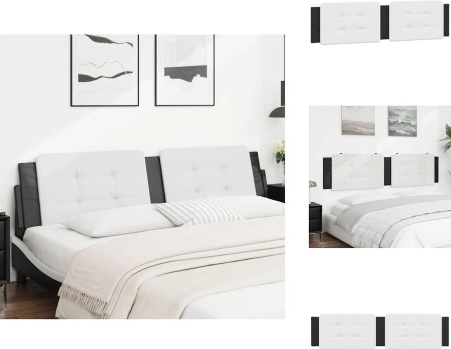 VidaXL Hoofdbordkussen Hoofdbordkussens Hoofdbord Kussen Hoofdeinde Kussen Hoofdbordkussen 200 cm kunstleer wit en zwart - Foto 2