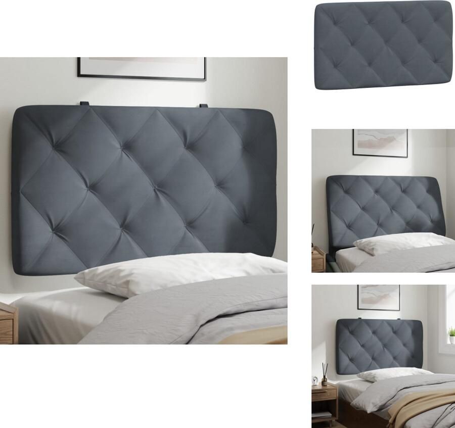 VidaXL Hoofdbordkussen Hoofdbordkussens Hoofdbord Kussen Hoofdeinde Kussen Hoofdbordkussen 90 cm fluweel donkergrijs