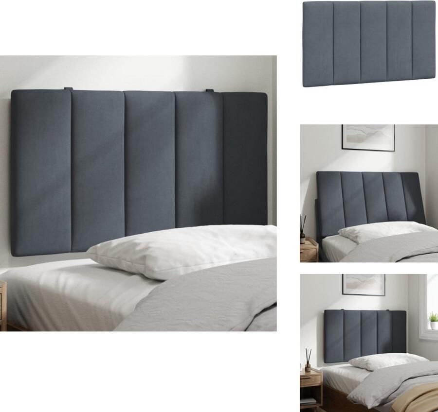 VidaXL Hoofdbordkussen Hoofdbordkussens Hoofdbord Kussen Hoofdeinde Kussen Hoofdbordkussen 90 cm fluweel donkergrijs