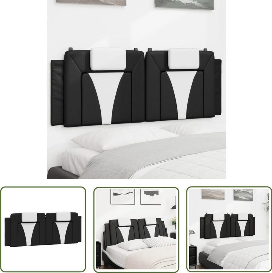 VidaXL Hoofdbordkussen Kunstleer 120 cm Zwart Wit Hoofdbordkussen Hoofdsteun Kunstleder Slaapcomfort Beddecoratie Tweepersoonlig Bed Modern Design