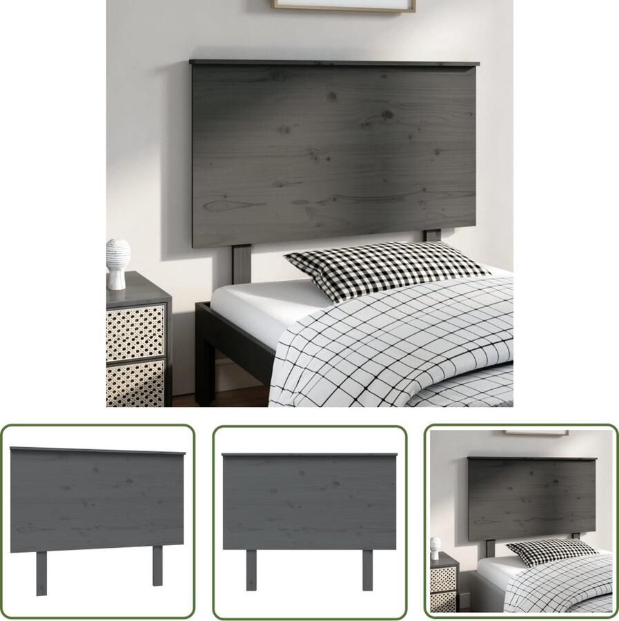The Living Store Houten Hoofdeinde Grijs 104 x 6 x 82.5 cm (B x D x H) Houten Hoofdbord Hoofddekens Slaapkamers Beddengoed Grijs Hoofdbord