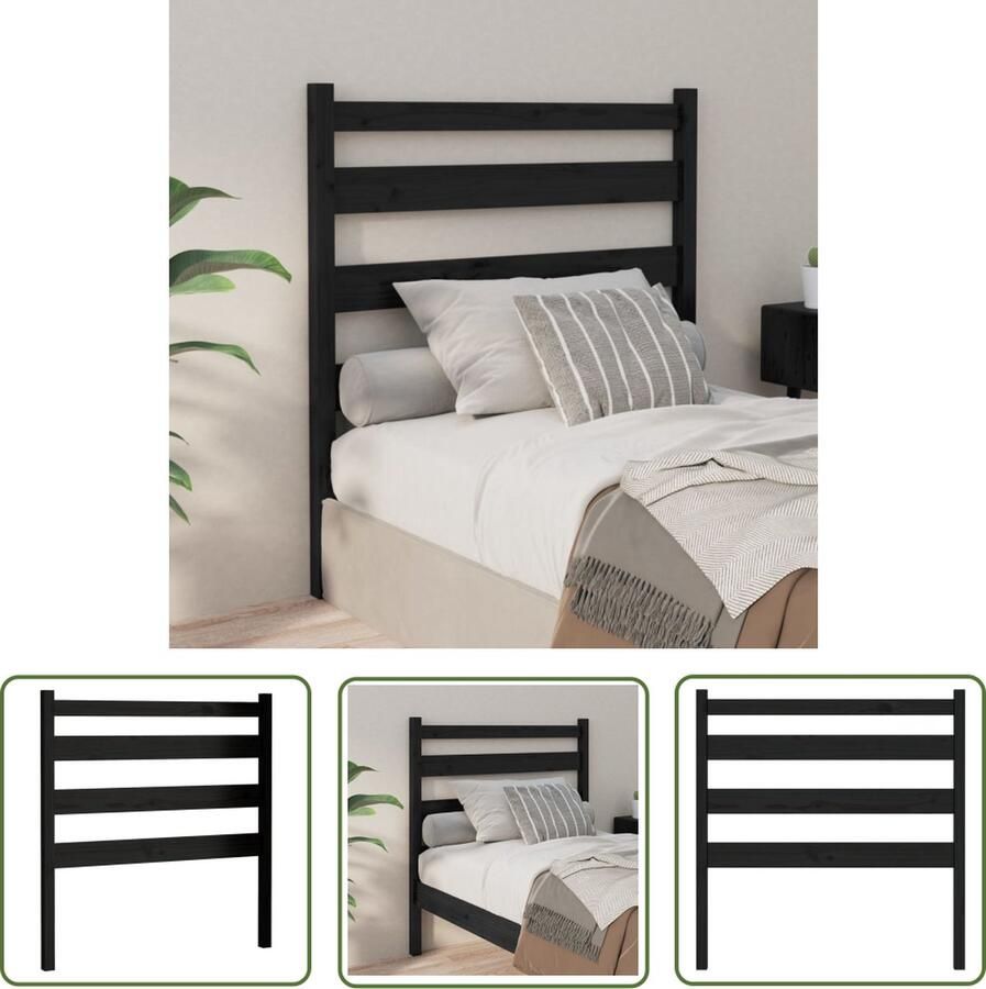 The Living Store Houten Hoofdeinde Zwart 106x4x100 cm Massief Grenenhout Houten Hoofdbord Hoofddekens Beddecoratie Slaapkamers Massief Hout