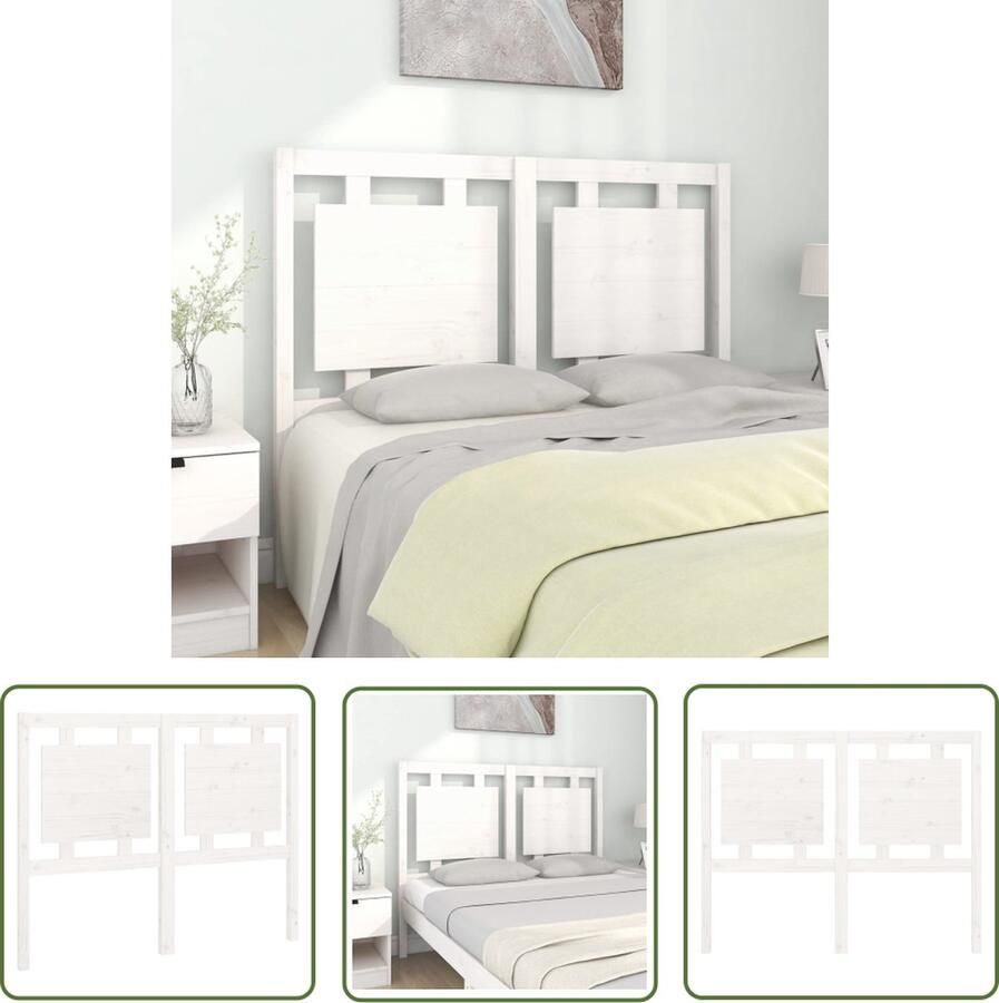 The Living Store Houten Hoofdeinde Grenenhout 125.5 x 4 x 100 cm Wit Houten Hoofdbord Hoofddekens Slaapkamers Bedding Grenenhout Meubels