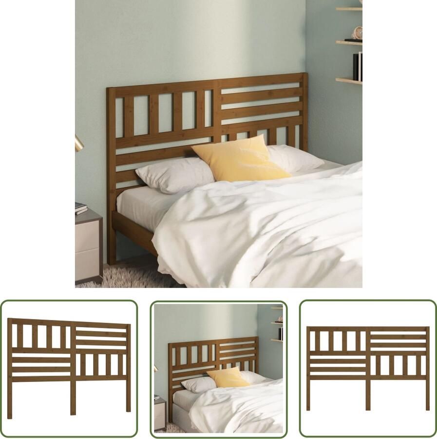 The Living Store Hoofdbord 146x4x100 cm massief grenenhout honingbruin Hoofd Bord Beddecoratie Hoofdeinde Grenenhout Bruin