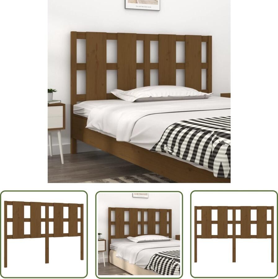 The Living Store Hoofdbord 140 5x4x100 cm massief grenenhout honingbruin Houten Hoofdbord Hoofddekens Slaapkamers Bedroom Decor Rustiek Meubilair