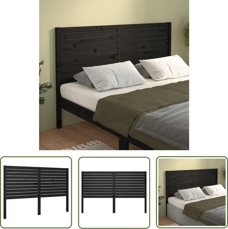 The Living Store Hoofdbord 141x4x100 cm massief grenenhout zwart Houten Hoofdbord Hoofddekens Beddecoratie Slaapkamers Zwarte Meubels