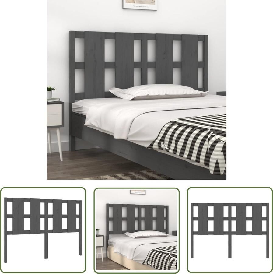 The Living Store Houten hoofdeinde grijs 145.5 x 4 x 100 cm massief grenenhout Houten Hoofdbord Hoofddekens Beddecoratie Slaapkamers Massief Hout