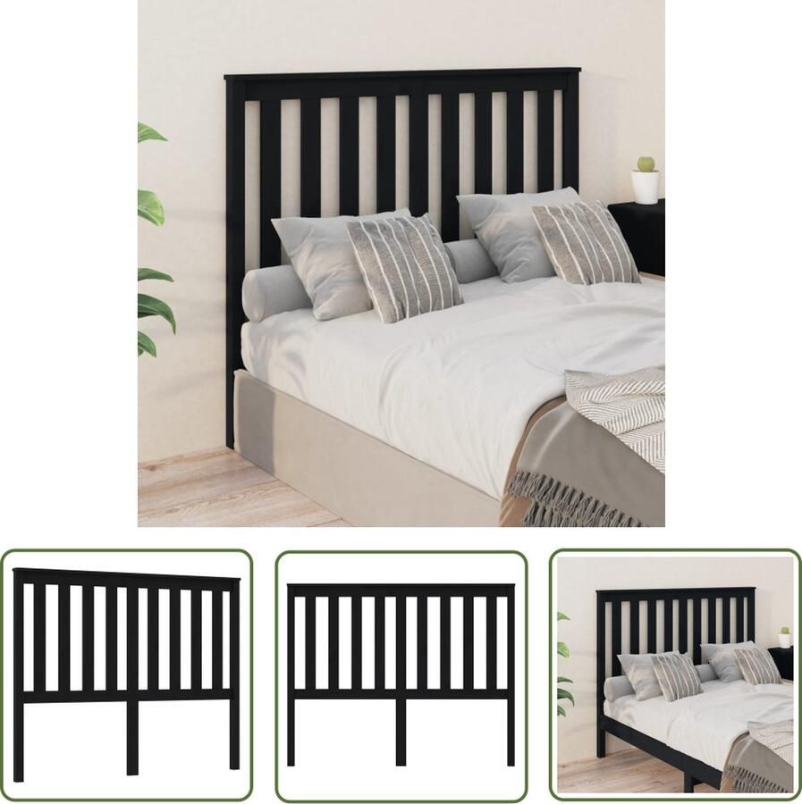 The Living Store Houten Hoofdeinde Grenenhout 146 x 6 x 101 cm Zwart Houten Hoofdbord Hoofddekens Beddecoratie Slaapkamers Grenenhout Meubilair