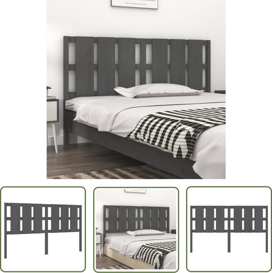 The Living Store Houten hoofdeinde grijs 165.5 x 4 x 100 cm massief grenenhout Houten Hoofdbord Hoofddekens Grieze Hoofdboard Hoofdbord Voor Tweepersoonsbed Massief Hout