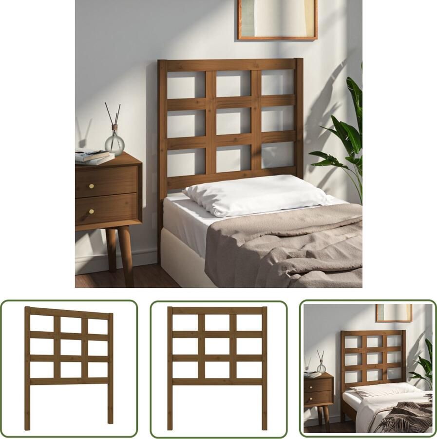 The Living Store Houten Hoofdeinde Massief Grenenhout 80.5 x 4 x 100 cm Honingbruin Houten Hoofdbord Hoofddekens Beddecoratie Slaapkamers Massief Grenenhout
