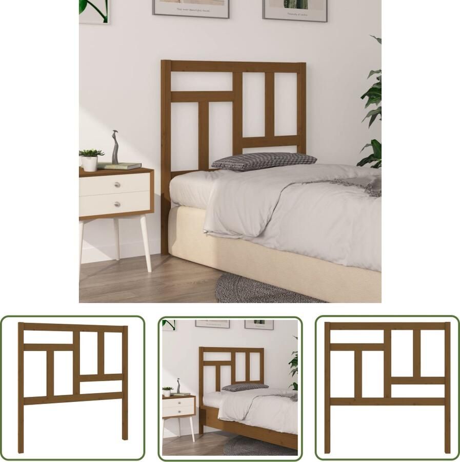 The Living Store Houten Hoofdeinde Grenenhout 80.5 x 4 x 100 cm Honingbruin Houten Hoofdbord Hoofddekens Beddecoratie Slaapkamer Meubels Grenenhout Meubilair