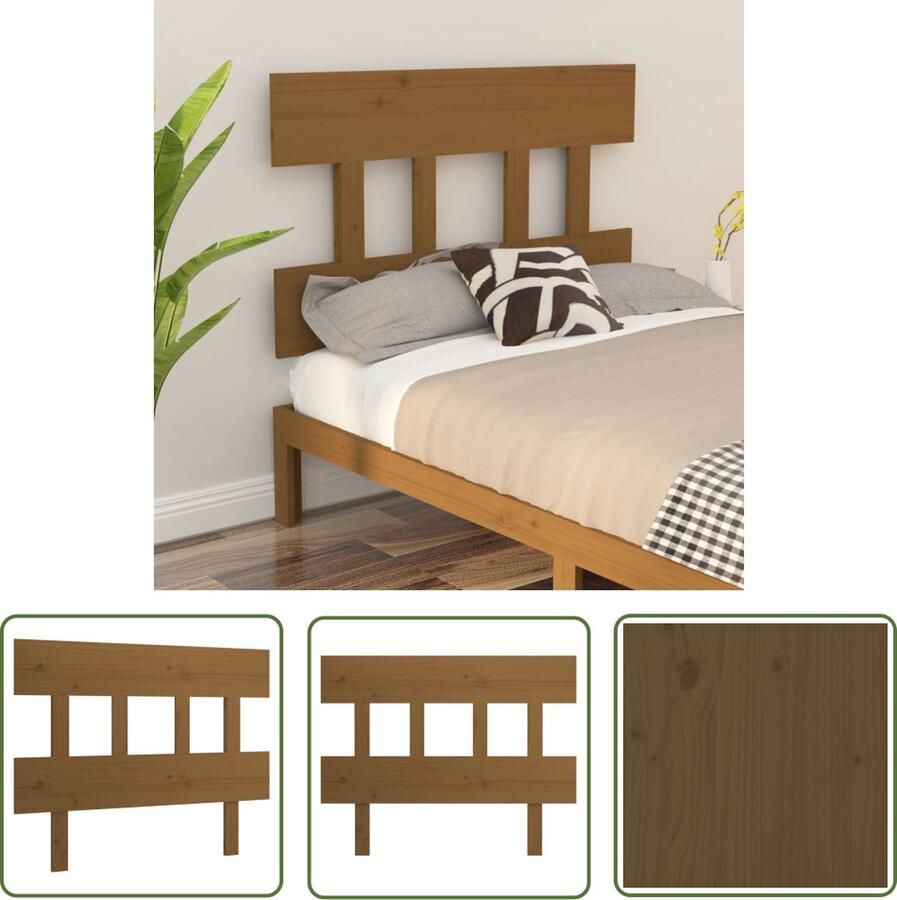 The Living Store Houten Hoofdeinde Grenenhout 93.5 x 3 x 81 cm Honingbruin Houten Hoofdbord Hoofddekens Beddecoratie Slaapkamers Grenenhout Meubels