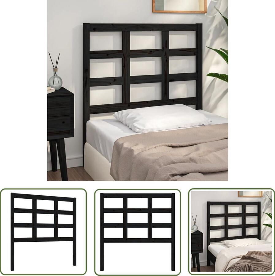 The Living Store Houten Hoofdeinde Grenenhout Zwart 95.5 x 4 x 100 cm Montage vereist Houten Hoofdbord Hoofddekens Beddecoratie Slaapkamers Grenenhout Meubels