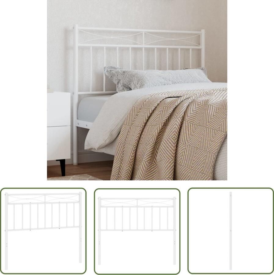 The Living Store Hoofdbord Wit Staal 112x3x91 cm Robuuste metalen constructie Hoofdbord Hoofddekking Beddecoratie Slaapkamers Metalen Hoofdbord