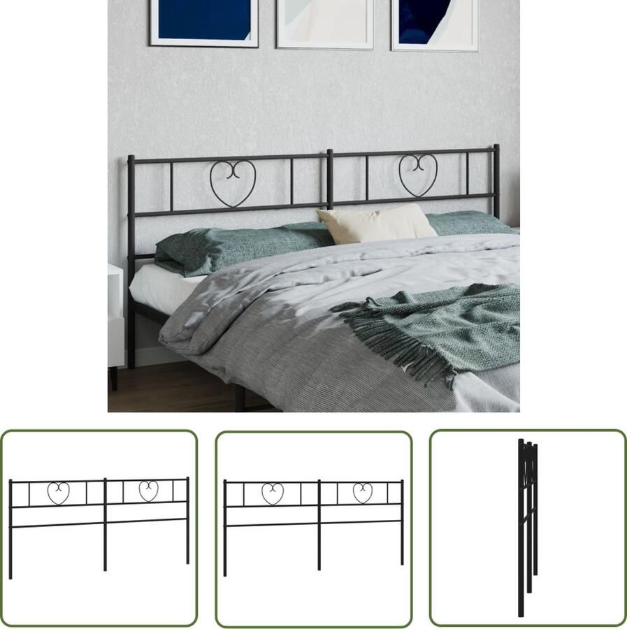 The Living Store Hoofdbord Staal Zwart 198 x 3 x 90 cm Robuuste metalen constructie Hoofdbord Hoofddekking Beddecoratie Metalen Hoofdbord Zwart Hoofdbord - Foto 2
