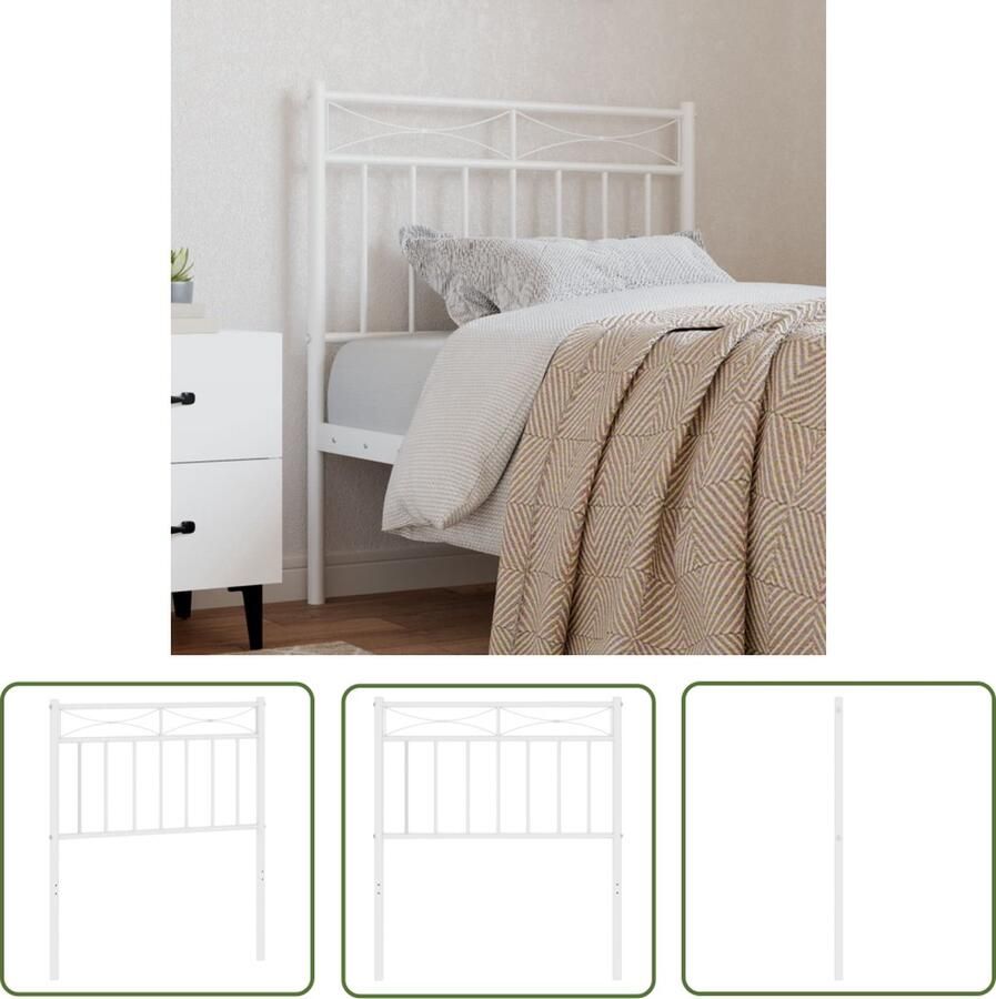 The Living Store Hoofdbord Stalen Wit 80 x 3 x 91 cm Geschikt voor bedden met ronde buizen Hoofdbord Hoofddekking Beddecoratie Staal Headboard Witte Hoofdbord