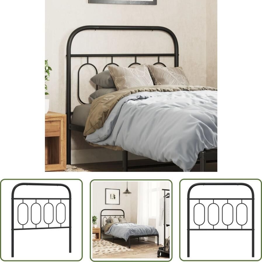 The Living Store Hoofdbord Staal Zwart 95 x 3 x 100 cm Stevige Metalen Poten Hoofdbord Hoofddekking Beddecoratie Slaapcomfort Staal