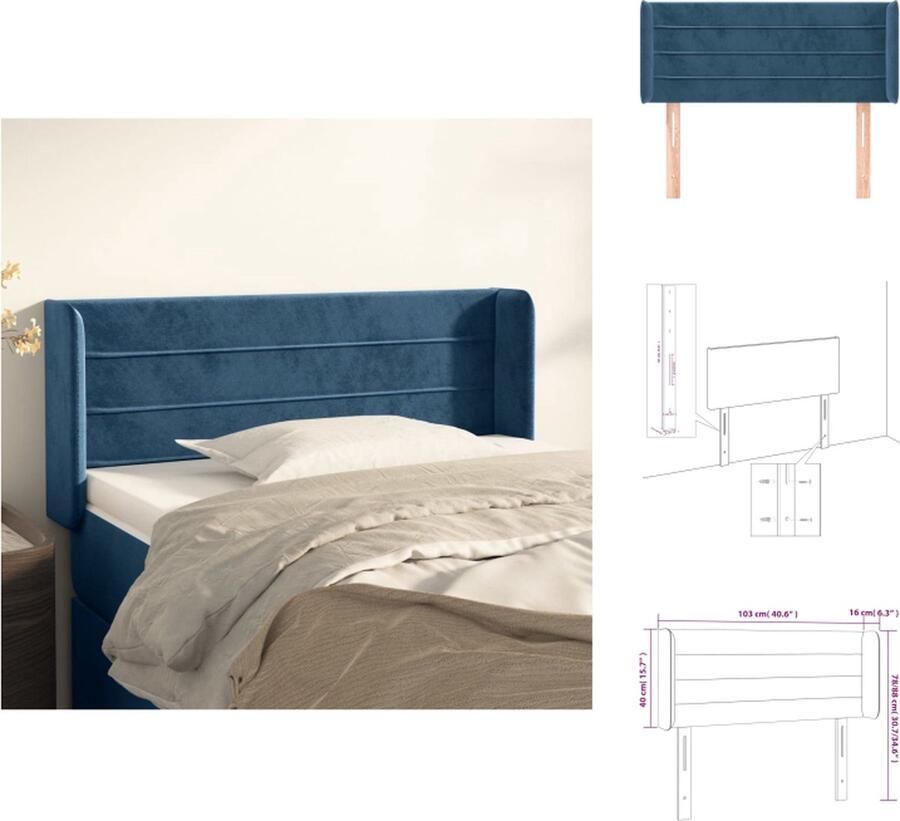 VidaXL Klassiek Hoofdbord Donkerblauw Fluweel Verstelbare Hoogte Stevige Poten 103x16x78 88 cm Bedonderdeel - Foto 3