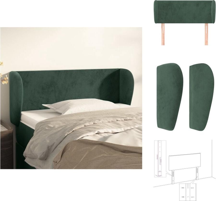 VidaXL Hoofdbord Hoofdborden Hoofdeinde Houten Hoofdbord met randen 103x23x78 88 cm fluweel donkergroen - Foto 3