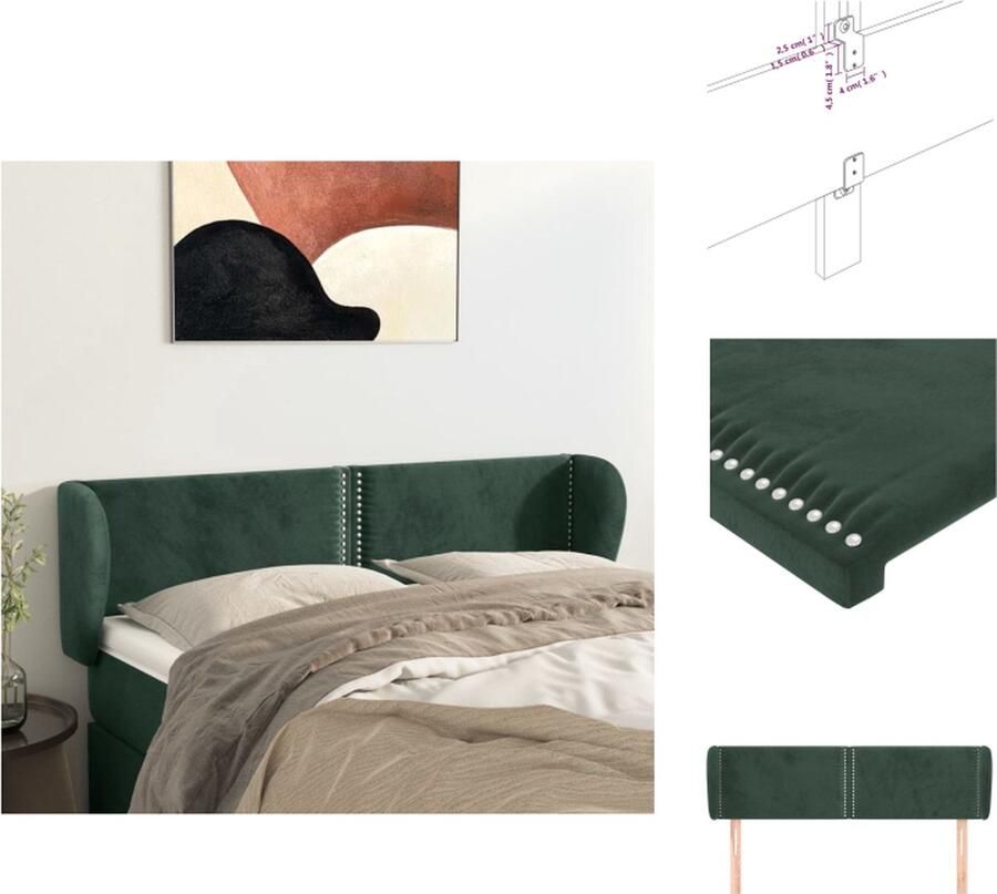 VidaXL Hoofdbord Hoofdborden Hoofdeinde Houten Hoofdbord met randen 147x23x78 88 cm fluweel donkergroen - Foto 3