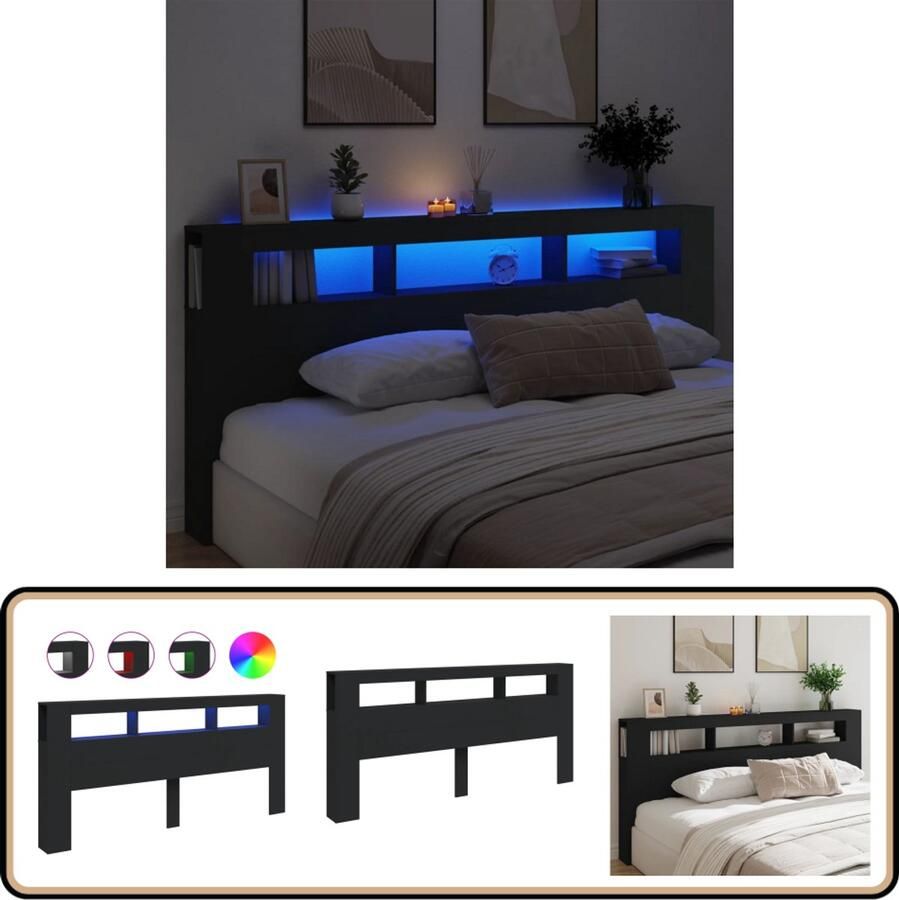 VidaXL Hoofdeinde 220x18 5x103 5 cm Bewerkte Hout Zwart Hoofd Bord Led Hoofdbord Rgb Hoofdbord Zwart Houten Hoofdbord Led Verlichting