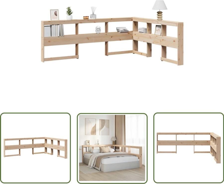 VidaXL Hoofdeinde Boekenkast Hoofdeinde L-vormig 135 cm massief grenenhout Boekenplank Slaapkamerdecoratie Houten Kast