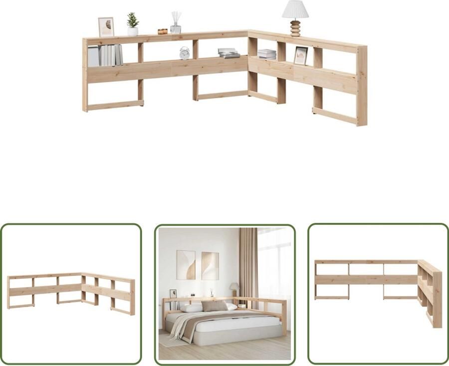 VidaXL Boekenkast Hoofdeinde L-vormig 200 cm massief grenenhout Boekenkast Hoofdeinde Massief Hout Grenenhout Slaapkamer