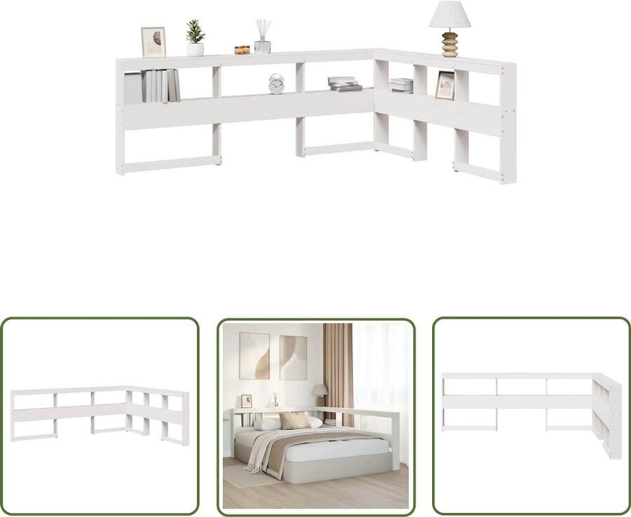 VidaXL Hoofdeinde Boekenkasten Boekenkast Hoofdeinde L-vormig 150 cm massief grenenhout wit Boekenplank Slaapkamerdecoratie Houten Meubilair