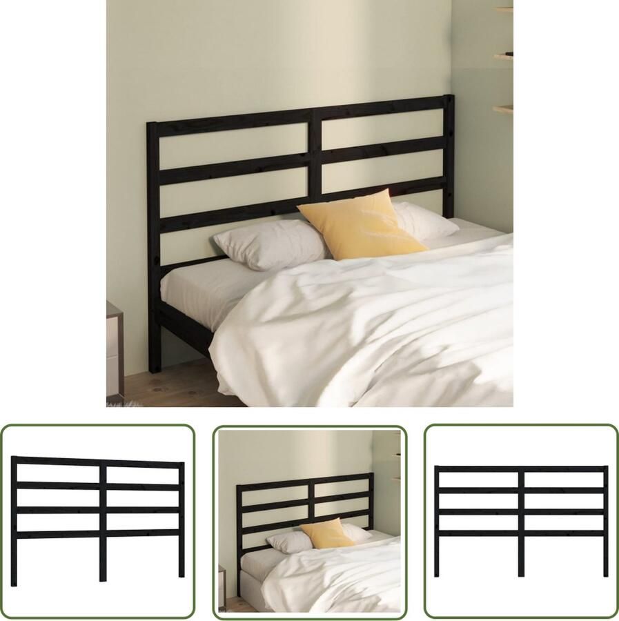 The Living Store Headboard Black Pine Wood 126 x 4 x 100 cm Classic Design Hoofd Bord Hoofdeinde Houten Hoofdbord Beddecoratie Slaapkamers