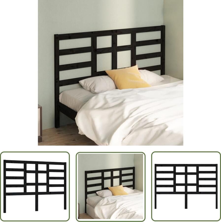 The Living Store Hoofdbord 126x4x104 cm massief grenenhout zwart Hoofd Bord Hoofdeinde Beddecoratie Grenenhout Meubels Houtmeubilair