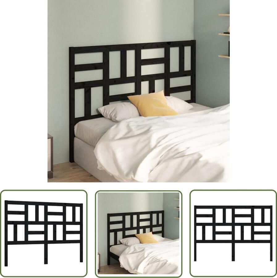 The Living Store Houten Hoofdeinde 126 x 4 x 104 cm Grenenhout Zwart Hoofd Bord Hoofdeinde Houten Hoofdbord Beddecoratie Slaapkamer Decoratie