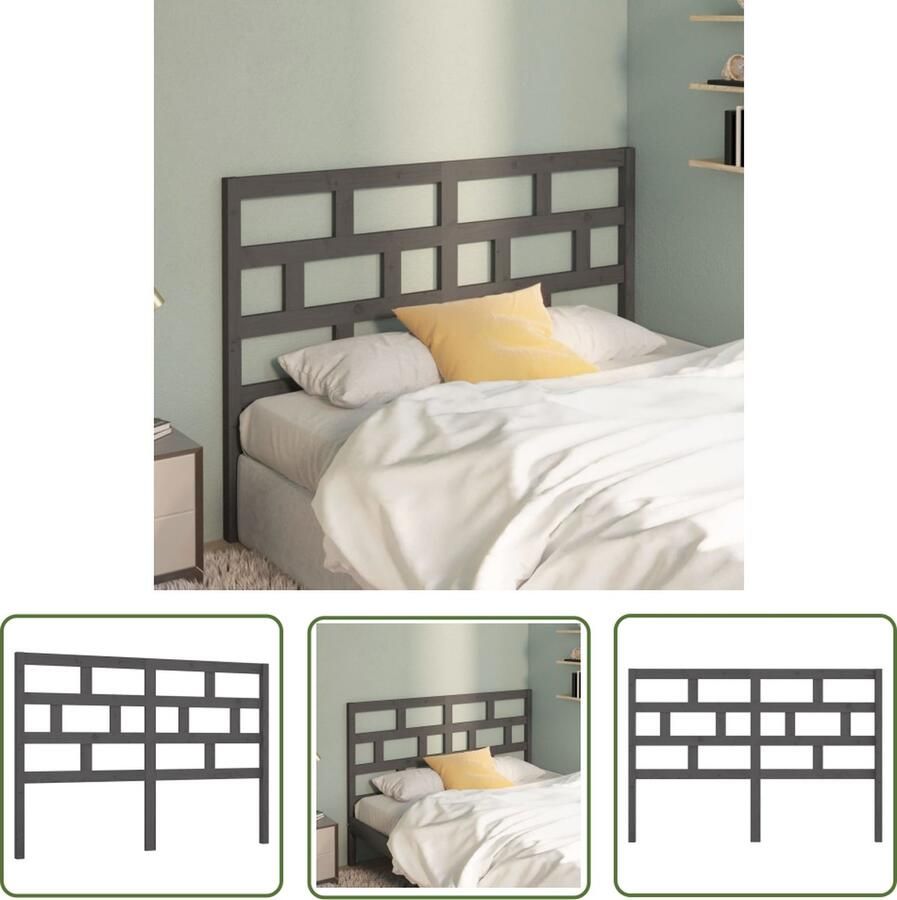 The Living Store Hoofdbord 141x4x100 cm massief grenenhout grijs Hoofd Bord Hoofdeinde Beddecoratie Houten Hoofdbord Grijze Hoofdbord