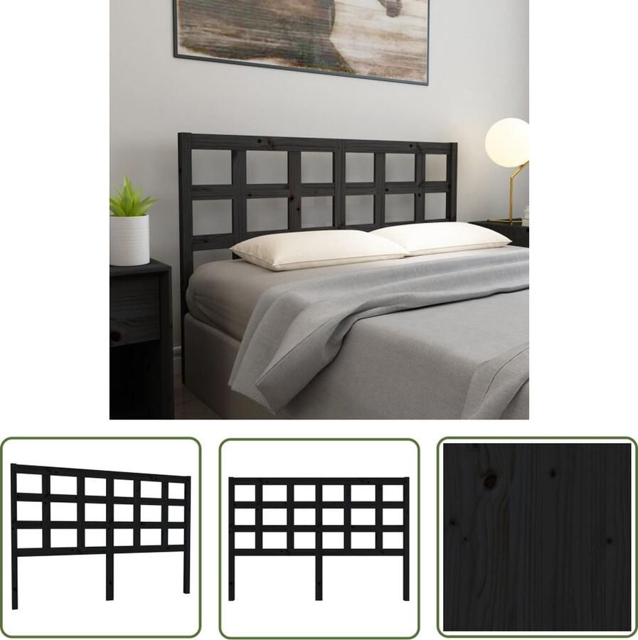 The Living Store Hoofdbord 145 5x4x100 cm massief grenenhout zwart Hoofd Bord Hoofdeinde Houten Hoofdbord Grenenhout Zwart