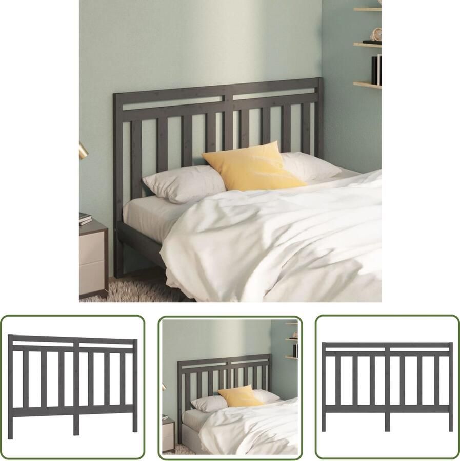 The Living Store Hoofdbord 146x4x100 cm massief grenenhout grijs Hoofd Bord Hoofdeinde Grenenhout Hout Grijs