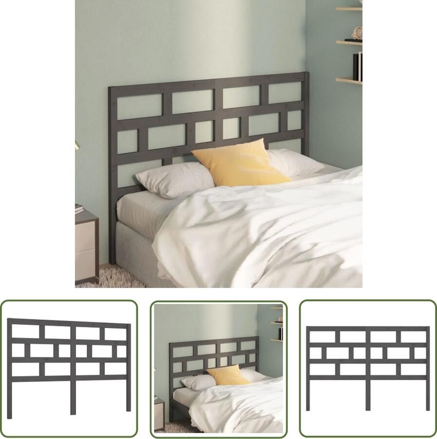 The Living Store Houten Hoofdeinde Grijs 146 x 4 x 100 cm Klassieke uitstraling Hoofd Bord Hoofdeinde Houten Hoofdbord Slaapkamers Grieze Meubels