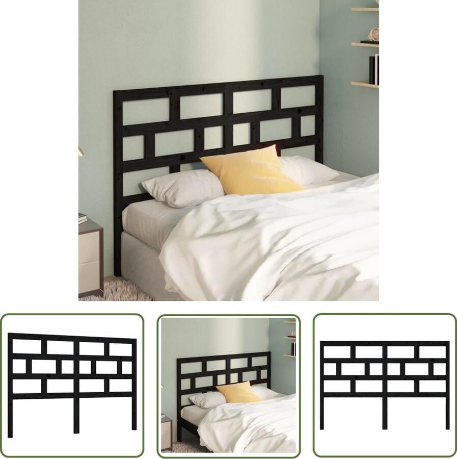 The Living Store Hoofdbord 146x4x100 cm massief grenenhout zwart Hoofd Bord Hoofdeinde Beddecoratie Grenenhout Zwarte Meubels