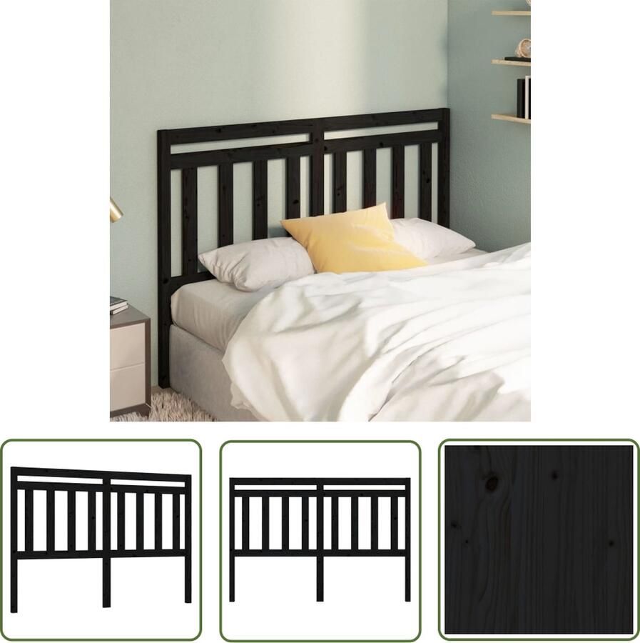 The Living Store Houten Hoofdeinde Zwart 146 x 4 x 100 cm Klassiek design Hoofd Bord Hoofdeinde Beddecoratie Houten Hoofdbord Grenenhout