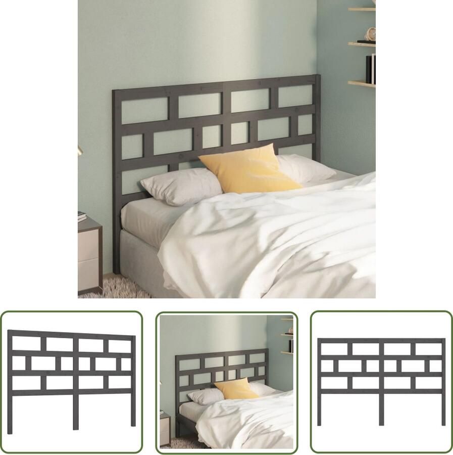The Living Store Hoofdbord 156x4x100 cm massief grenenhout grijs Hoofd Bord Hoofdeinde Beddecoratie Hout Meubilair Grijze Kamer
