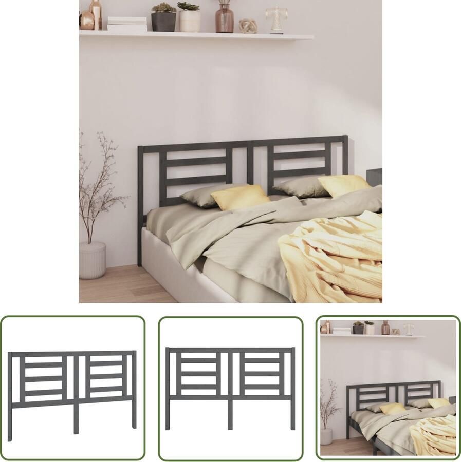 The Living Store Hoofdbord 156x4x100 cm massief grenenhout grijs Hoofd Bord Hoofdeinde Beddengoed Slaapkamer Decoratie Houten Meubels