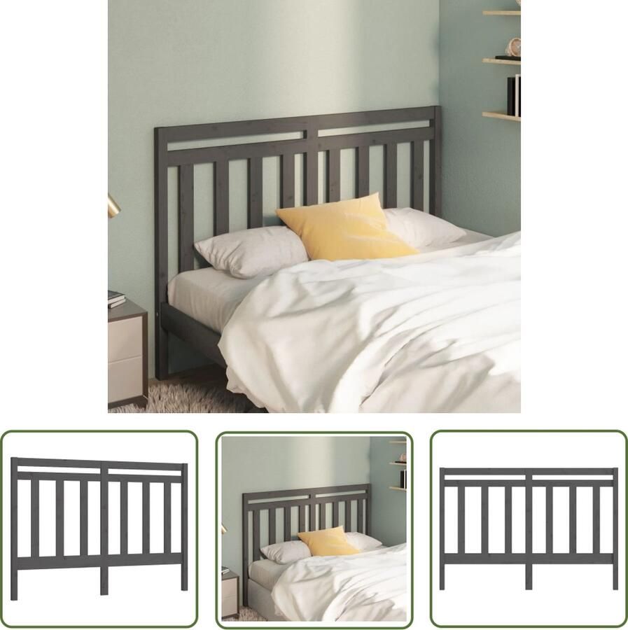 The Living Store Houten Hoofdeinde Grijs 156 x 4 x 100 cm Klassieke uitstraling Hoofd Bord Hoofdeinde Houten Hoofdbord Beddecoratie Slaapkamer Decoratie