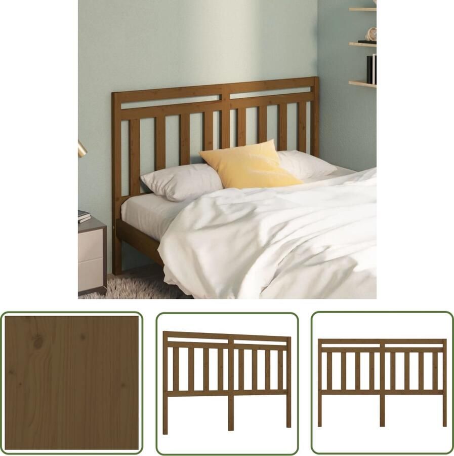 The Living Store Hoofdbord 156x4x100 cm massief grenenhout honingbruin Hoofd Bord Hoofdeinde Hout Grenenhout Bruine Meubels