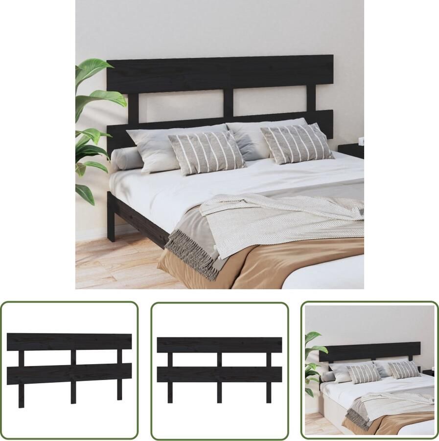 The Living Store Houten Hoofdeinde Zwart 164 x 3 x 81 cm Massief Grenenhout Hoofd Bord Hoofdeinde Houten Hoofdbord Massief Grenenhout Zwarte Hoofdbord